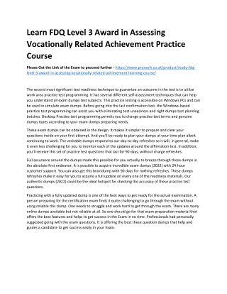 Learn FDQ Level 3 Award in Assessing Vocationally Related Achievement Practice C