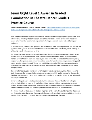 Learn GQAL Level 1 Award in Graded Examination in Theatre Dance: Grade 1 Practic