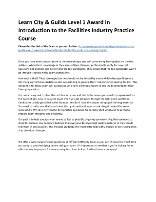 Learn City & Guilds Level 1 Award In Introduction to the Facilities Industry Pra