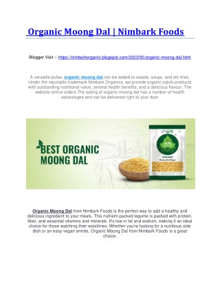 Organic Moong Dal | Nimbark Foods