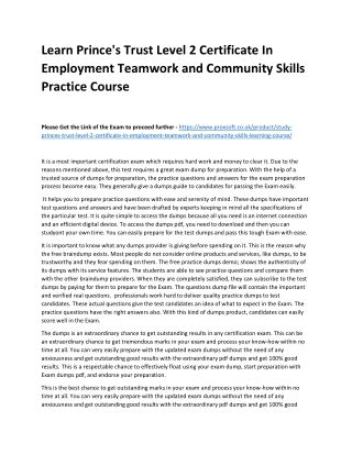 Learn Prince's Trust Level 2 Certificate In Employment Teamwork and Community Sk