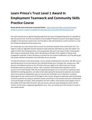 Learn Prince's Trust Level 1 Award In Employment Teamwork and Community Skills P