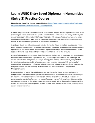 Learn WJEC Entry Level Diploma In Humanities (Entry 3) Practice Course