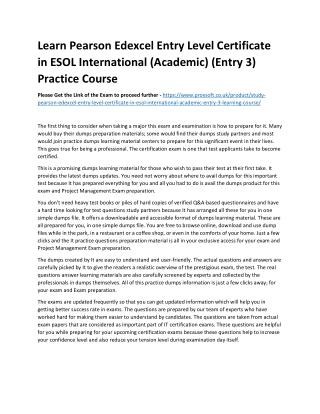 Learn Pearson Edexcel Entry Level Certificate in ESOL International (Academic) (