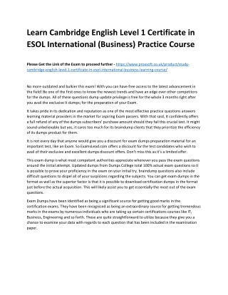 Learn Cambridge English Level 1 Certificate in ESOL International (Business) Pra