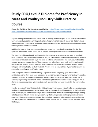 Study FDQ Level 2 Diploma for Proficiency in Meat and Poultry Industry Skills Pr