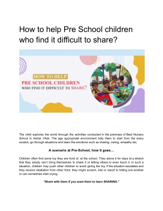 How to help Pre School children who find it difficult to share