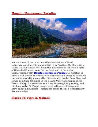 Manali Honeymoon Tour Package