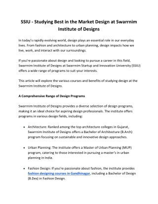 SSIU - Studying Best in the Market Design at Swarrnim Institute of Designs