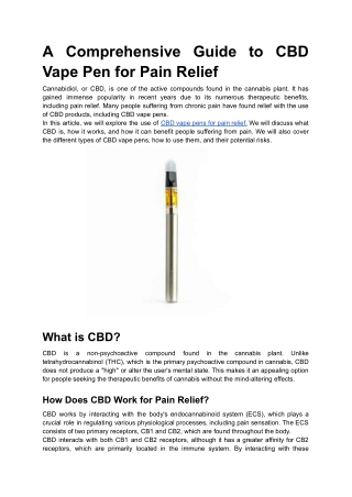 A Comprehensive Guide to CBD Vape Pen for Pain Relief