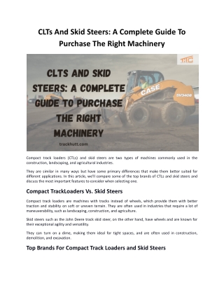 CLTs And Skid Steers_ A Complete Guide To Purchase The Right Machinery