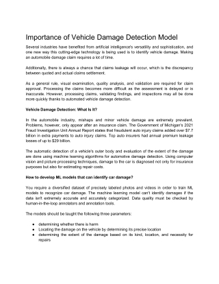 Importance of Vehicle Damage Detection Model