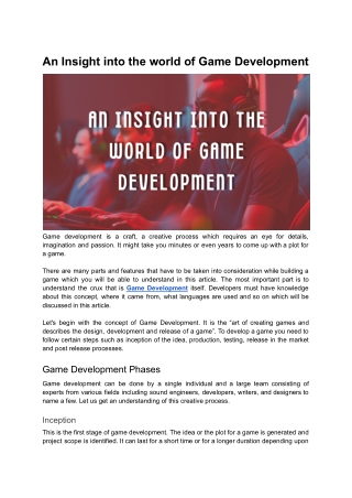 An Insight into the world of Game Development