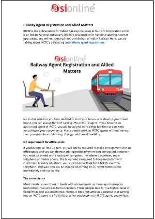 Railway Agent Registration and Allied Matters