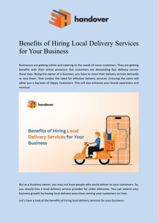 Benefits of Hiring Local Delivery Services for Your Businesses -Handover