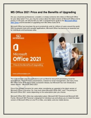 MS Office 2021 Price and the Benefits of Upgrading