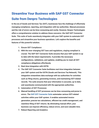 Streamline Your Business with SAP GST Connector Suite from Denpro Technologies