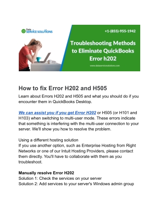 How to fix QuickBooks Error H202 and H505.