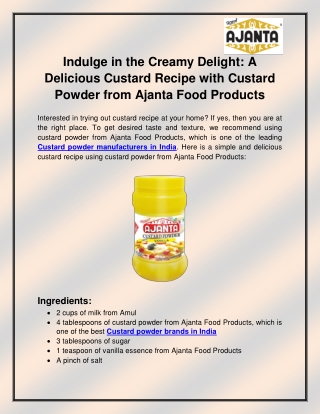 Custard Powder Manufacturers in India