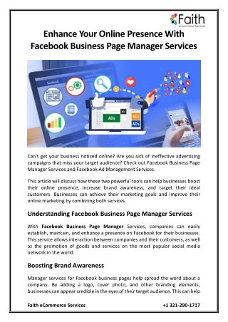Enhance Your Online Presence With Facebook Business Page Manager Services