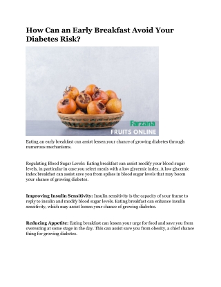 How Can an Early Breakfast Avoid Your Diabetes Risk
