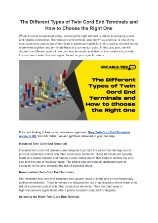 The Different Types of Twin Cord End Terminals and How to Choose the Right One