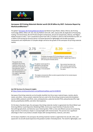 Aerospace 3D Printing Materials Market is Projected to Reflect the Growth of $8.