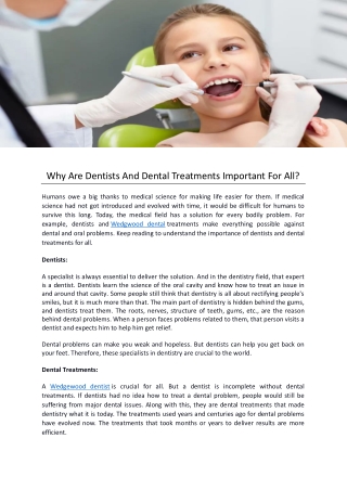 Why Are Dentists And Dental Treatments Important For All