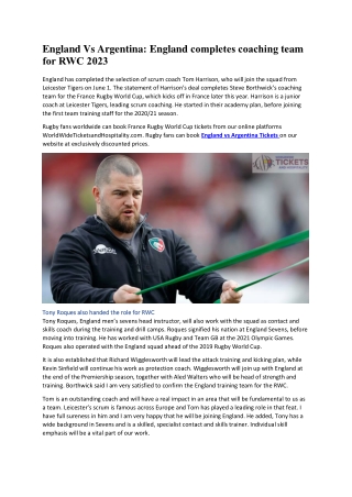 England Vs Argentina: England completes coaching team for RWC 2023