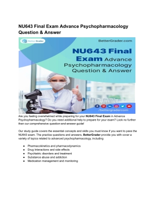 NU643 Final Exam Advance Psychopharmacology Question & Answer