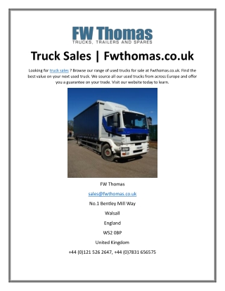 Truck Sales | Fwthomas.co.uk