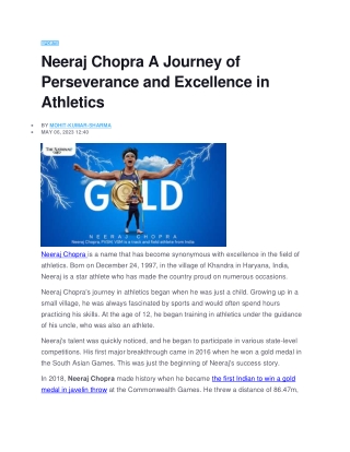 Neeraj Chopra A Journey of Perseverance and Excellence in Athletics