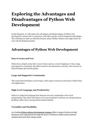 Exploring the Advantages and Disadvantages of Python Web Development