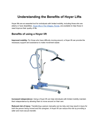 Understanding the Benefits of Hoyer Lifts