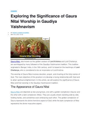 Exploring the Significance of Gaura Nitai Worship in Gaudiya Vaishnavism