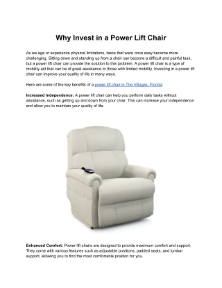 Why Invest in a Power Lift Chair