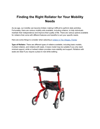 Finding the Right Rollator for Your Mobility Needs