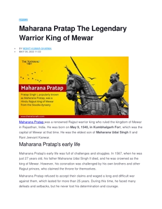 Maharana Pratap The Legendary Warrior King of Mewar