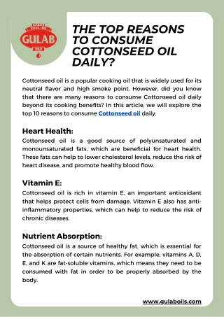 The Top Reasons To Consume Cottonseed Oil Daily