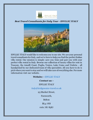 Best Travel Consultants for Italy Tour - IDYLLIC ITALY