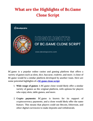 Highlights Of Bc.Game Clone Script