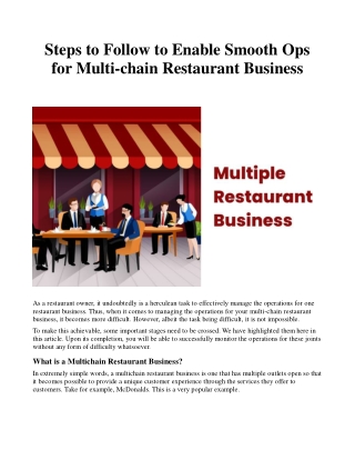 Steps to Follow to Enable Smooth Ops for Multi-chain Restaurant Business