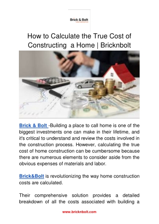 How to Calculate the True Cost of Constructing  a Home  Bricknbolt