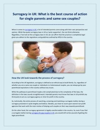 Surrogacy in UK What is the best course of action for single parents and same sex couples