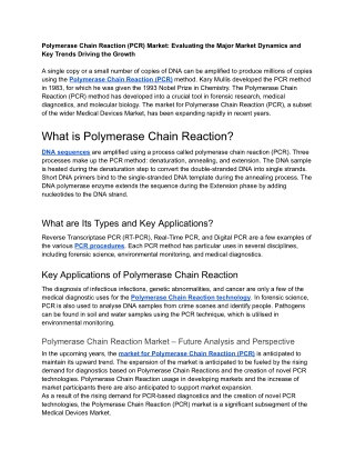 Polymerase Chain Reaction (PCR) Market_ Evaluating the Major Market Dynamics and Key Trends Driving the Growth