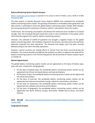 Battery Monitoring System Market Synopsi1