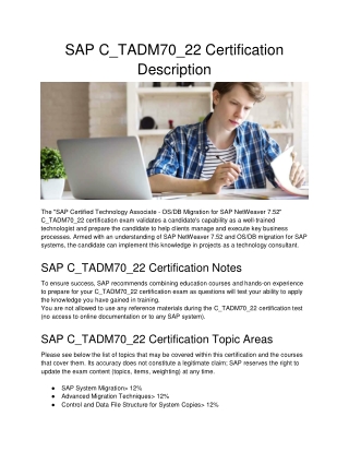 SAP C_TADM70_22 Certification Description