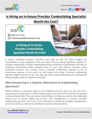 Is Hiring an In-house Provider Credentialing Specialist Worth the Cost?