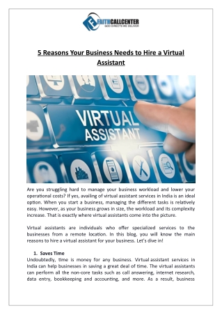 5 Reasons Your Business Needs to Hire a Virtual Assistant