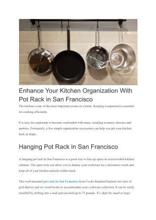 Enhance Your Kitchen Organization With Pot Rack in San Francisco